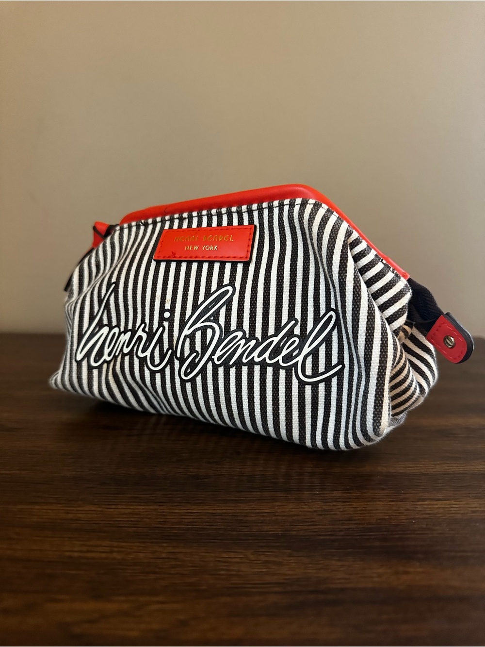 Henri Bendel Striped Canvas Nautical Mini Clutch / Cosmetic Bag